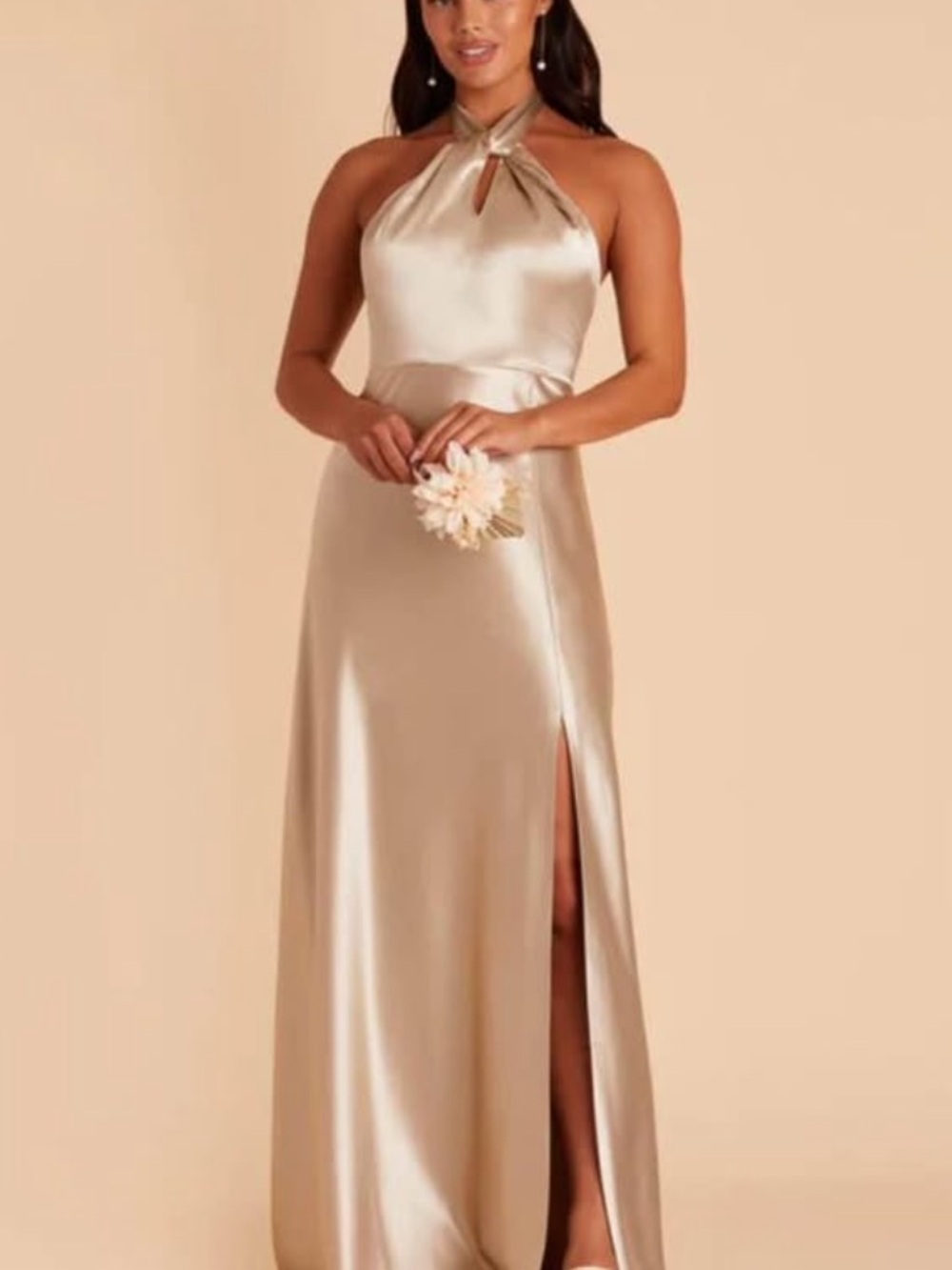 Monica Shiny Satin Dress in Neutral Champagne